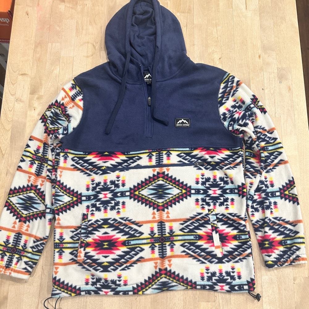 Men's Aztec Pattern Zip-Up Sweater - Navy and Multicolor